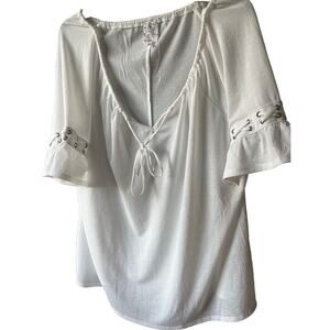NAIF Top Women’s Bohemian Rope Design Sleeve Size Plus 3X White Drawstring